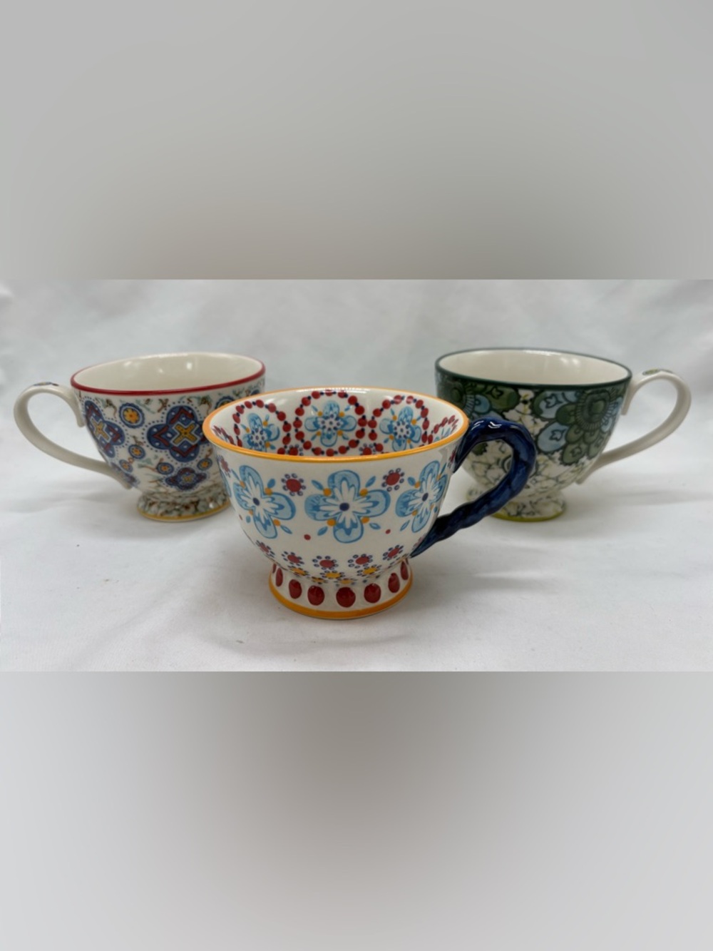 Anthropologie ELKA AYAKA Floral Coffee PEDESTAL MUG/CUP -Set of 3- Cottagecore